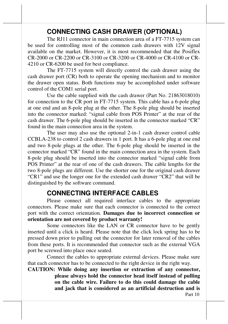 Connecting cash drawer (optional), Connecting interface cables | Posiflex FT-7715 User Manual | Page 10 / 18