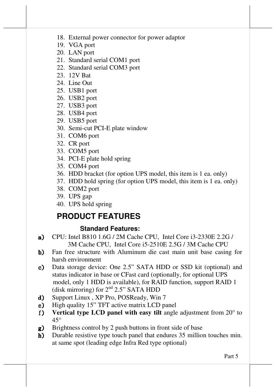 Product features | Posiflex FT-7715 User Manual | Page 5 / 18