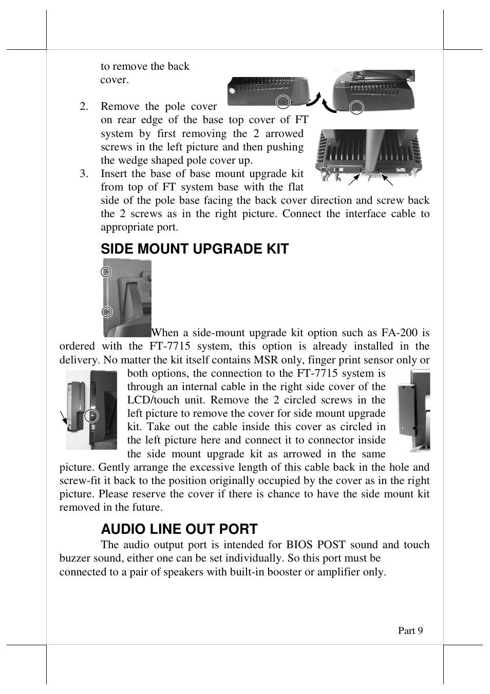 Side mount upgrade kit, Audio line out port | Posiflex FT-7715 User Manual | Page 9 / 18