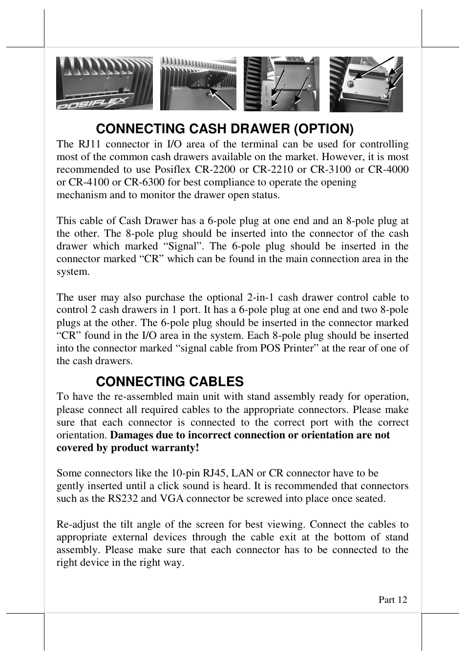 Connecting cash drawer (option), Connecting cables | Posiflex JIVA KS-7717 User Manual | Page 12 / 19