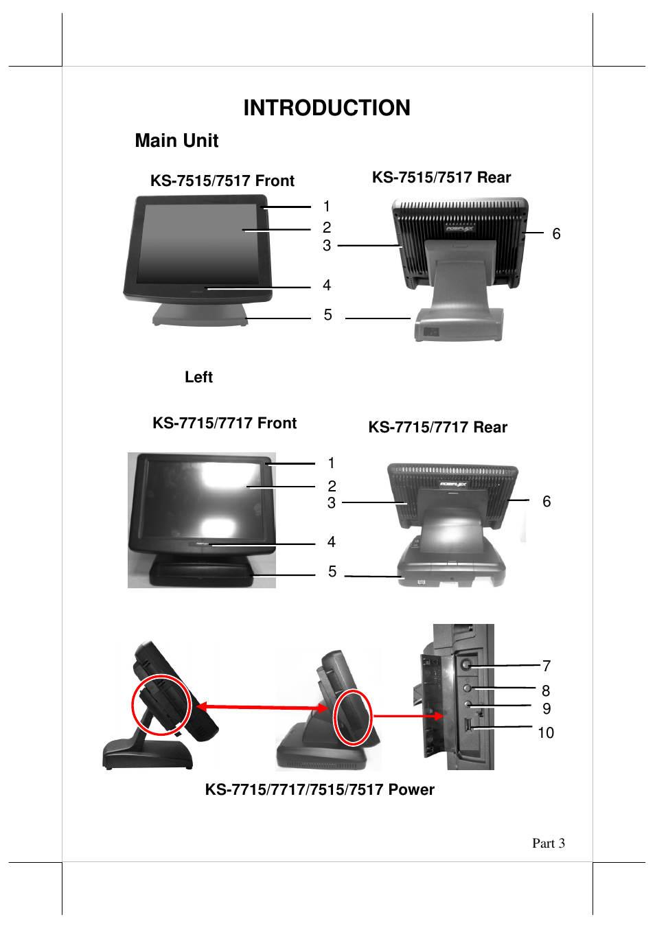 Introduction, Main unit | Posiflex JIVA KS-7717 User Manual | Page 3 / 19