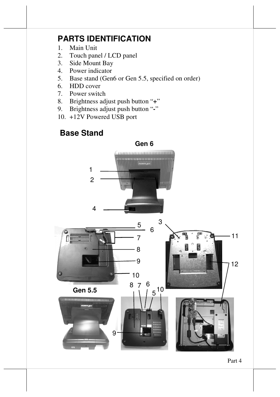 Parts identification, Base stand | Posiflex JIVA KS-7717 User Manual | Page 4 / 19