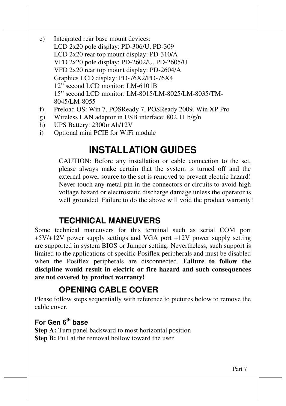 Installation guides, Technical maneuvers, Opening cable cover | Posiflex JIVA KS-7717 User Manual | Page 7 / 19