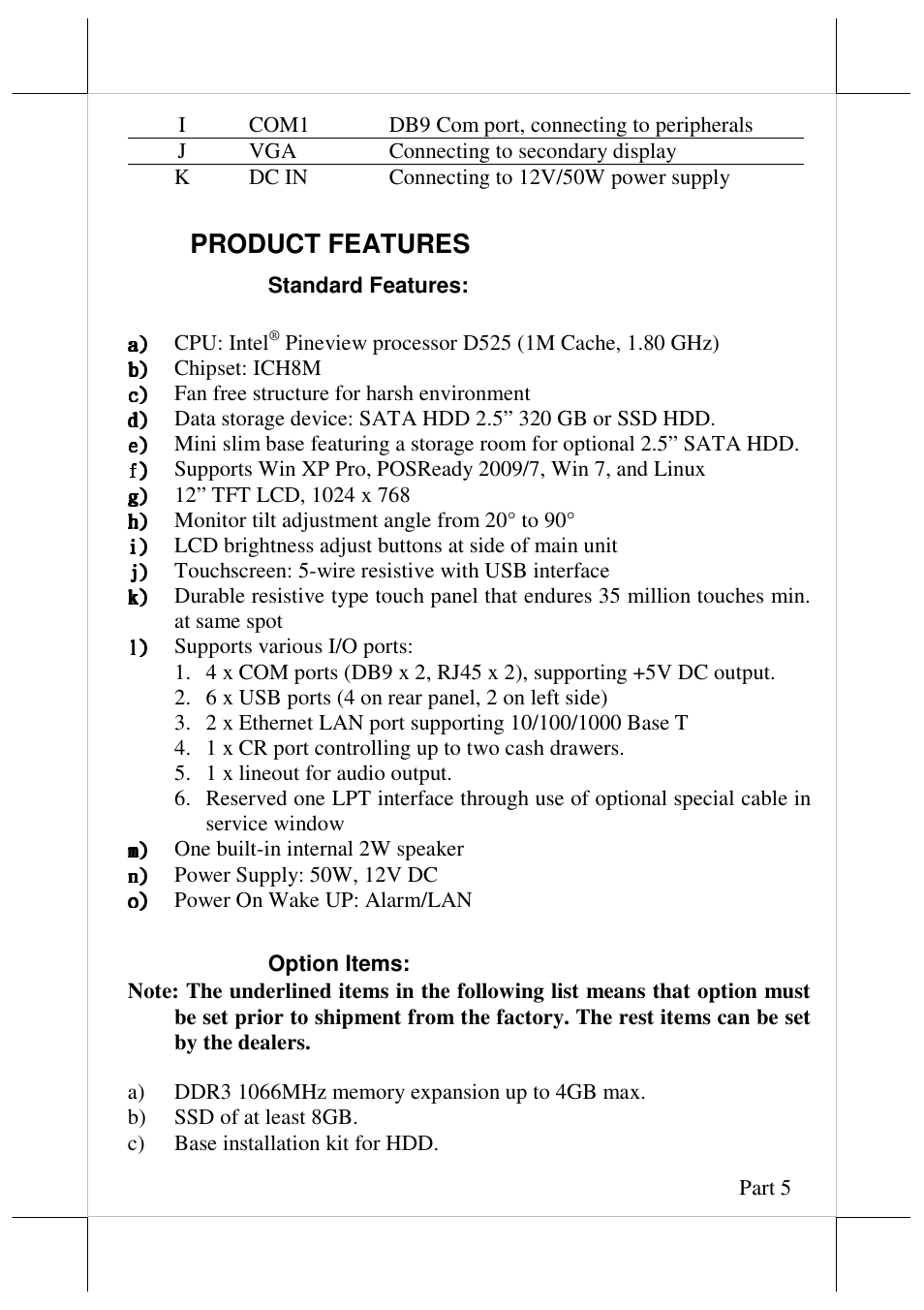 Product features | Posiflex JIVA KS-7212X User Manual | Page 5 / 16