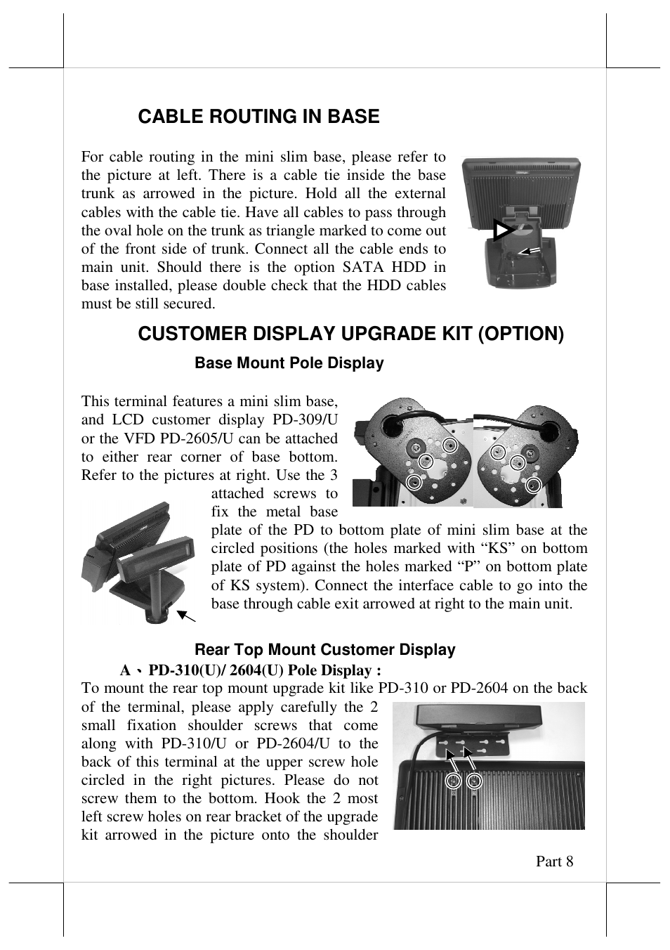 Cable routing in base, Customer display upgrade kit (option) | Posiflex JIVA KS-7212X User Manual | Page 8 / 16