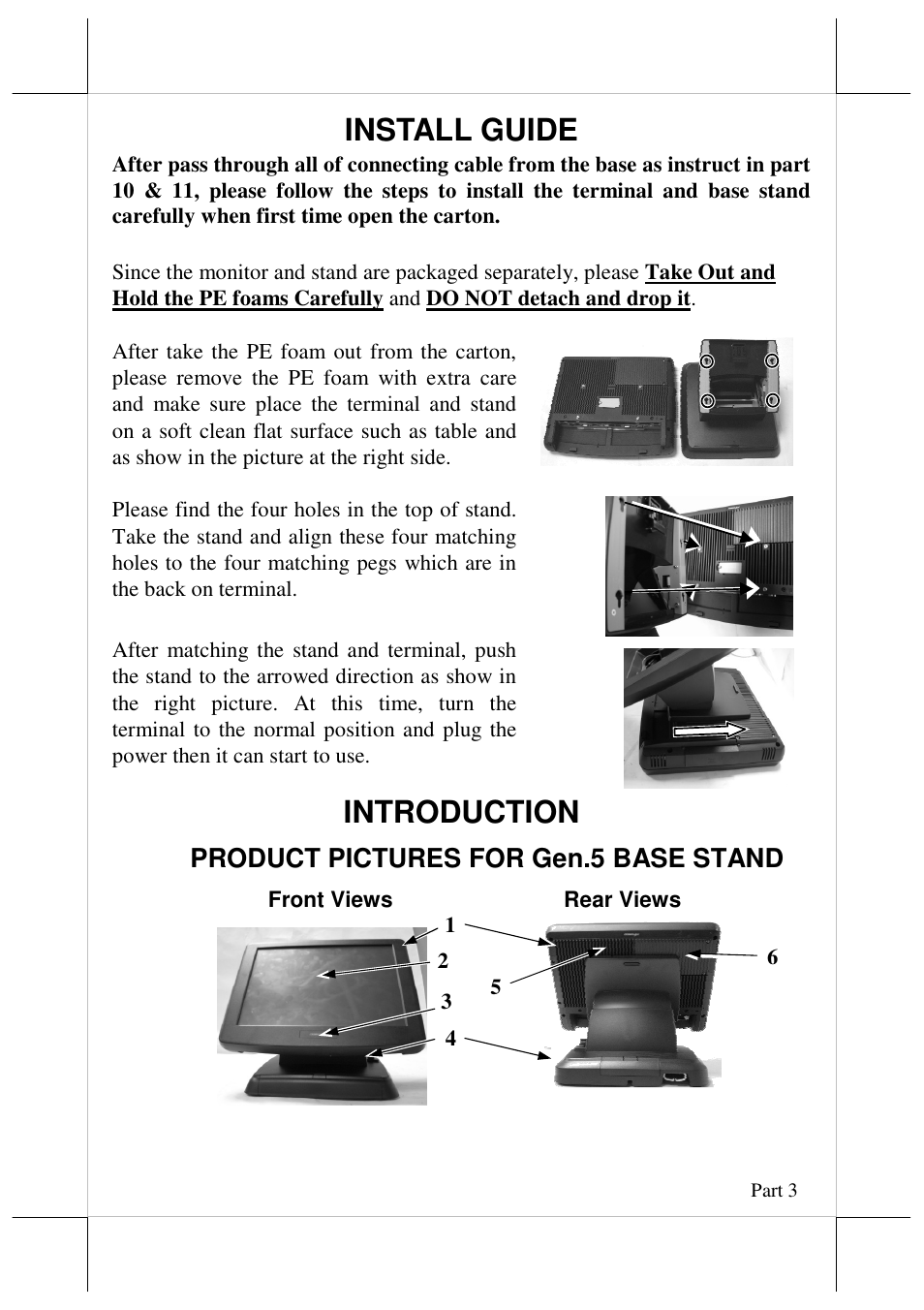 Install guide, Introduction, Product pictures for gen.5 base stand | Posiflex JIVA KS-7215 User Manual | Page 3 / 20