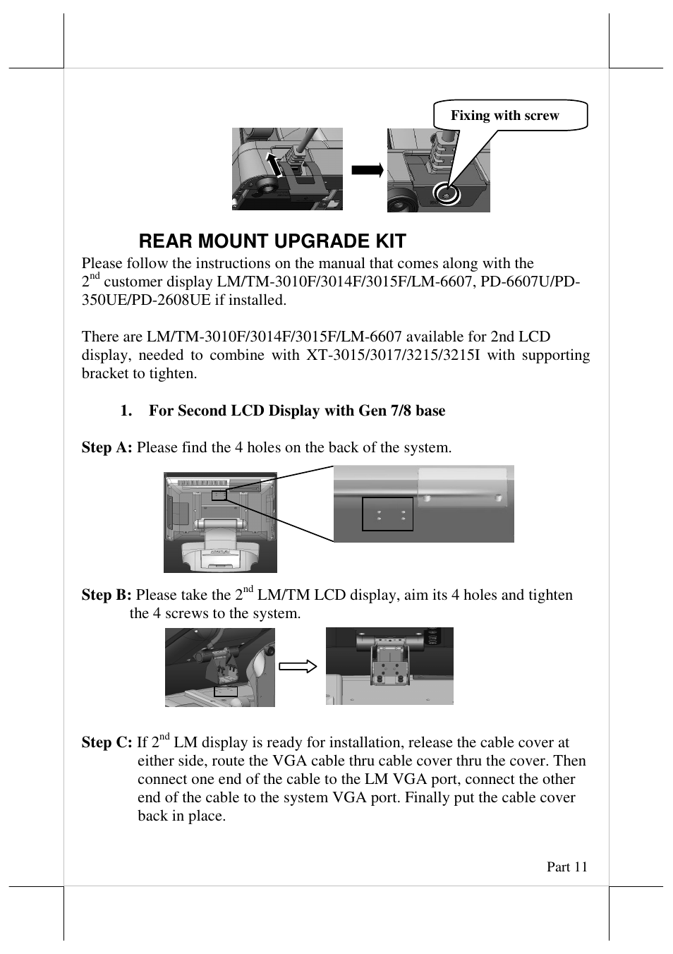 Rear mount upgrade kit | Posiflex JIVA XT-3015 User Manual | Page 11 / 18