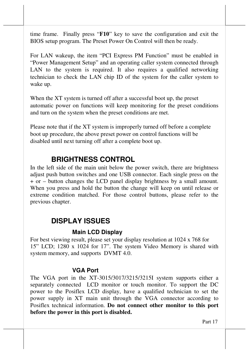 Brightness control, Display issues | Posiflex JIVA XT-3015 User Manual | Page 17 / 18