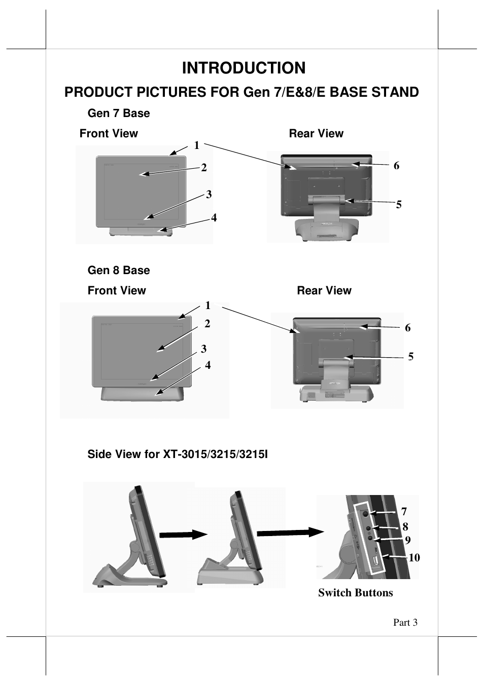 Introduction, Product pictures for gen 7/e&8/e base stand | Posiflex JIVA XT-3015 User Manual | Page 3 / 18