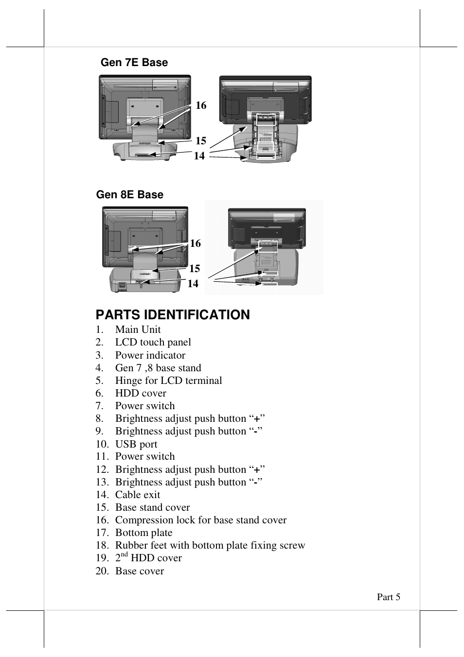 Parts identification | Posiflex JIVA XT-3015 User Manual | Page 5 / 18