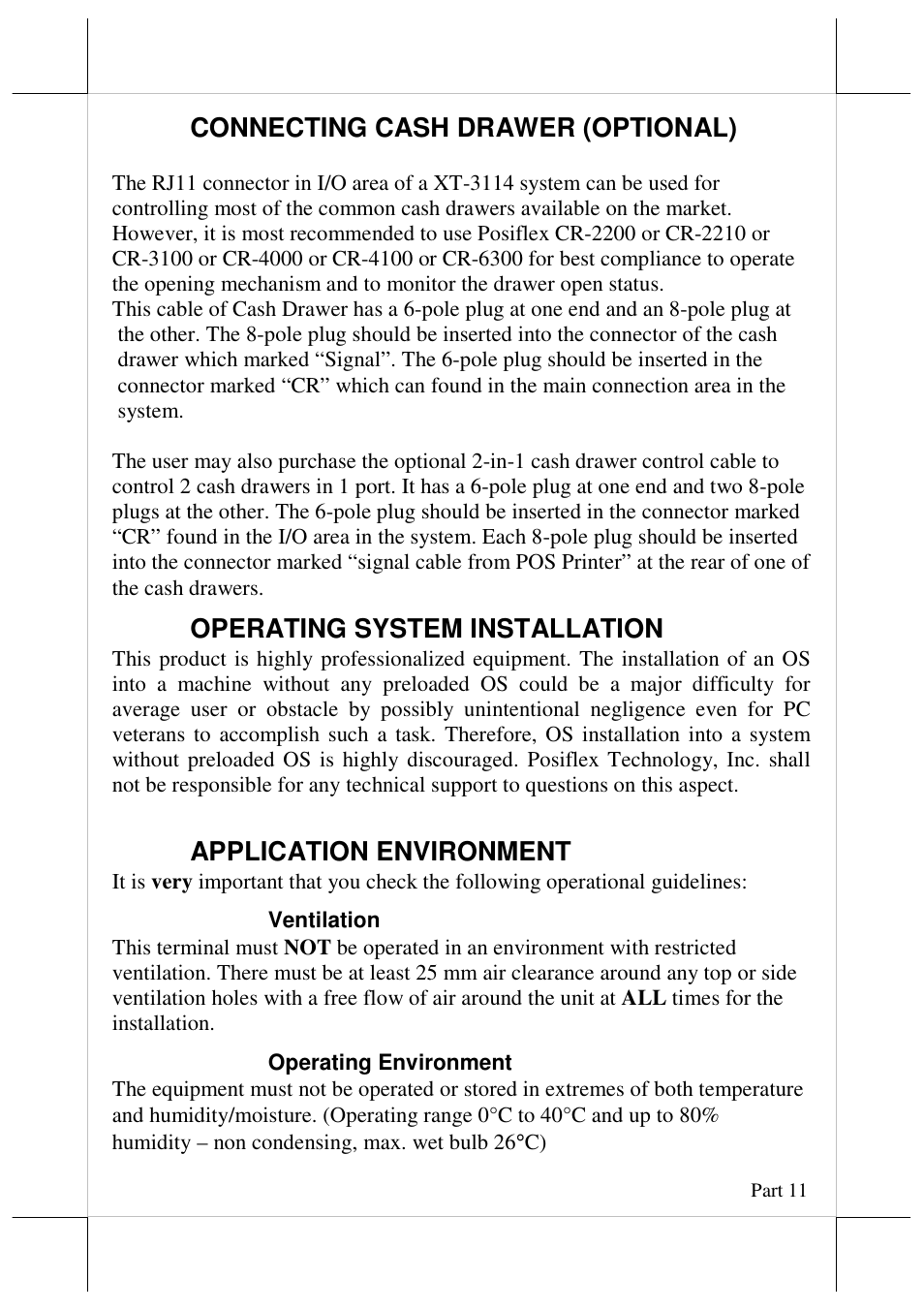 Connecting cash drawer (optional), Operating system installation, Application environment | Posiflex JIVA XT-3114 User Manual | Page 11 / 15