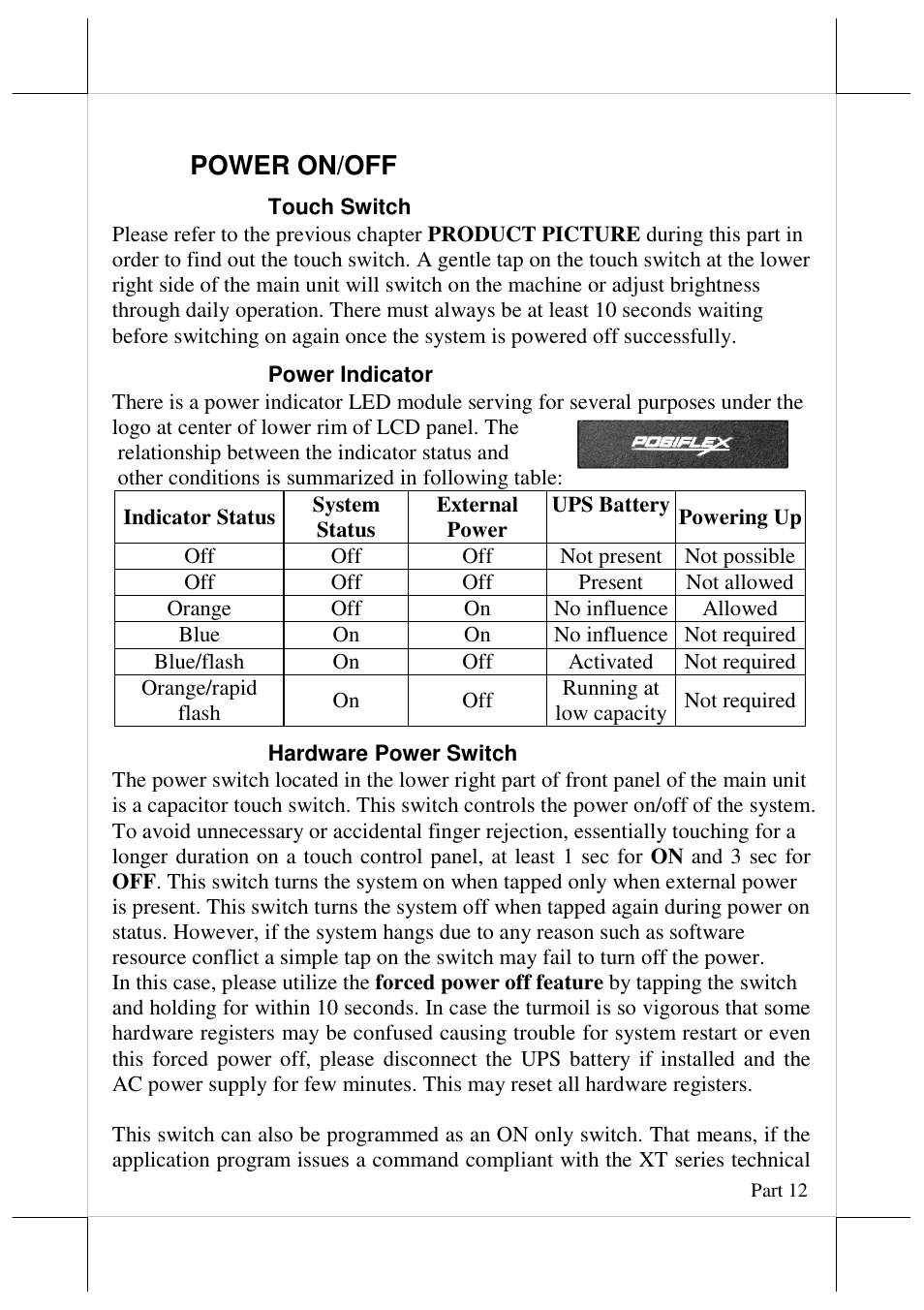 Power on/off | Posiflex JIVA XT-3114 User Manual | Page 12 / 15