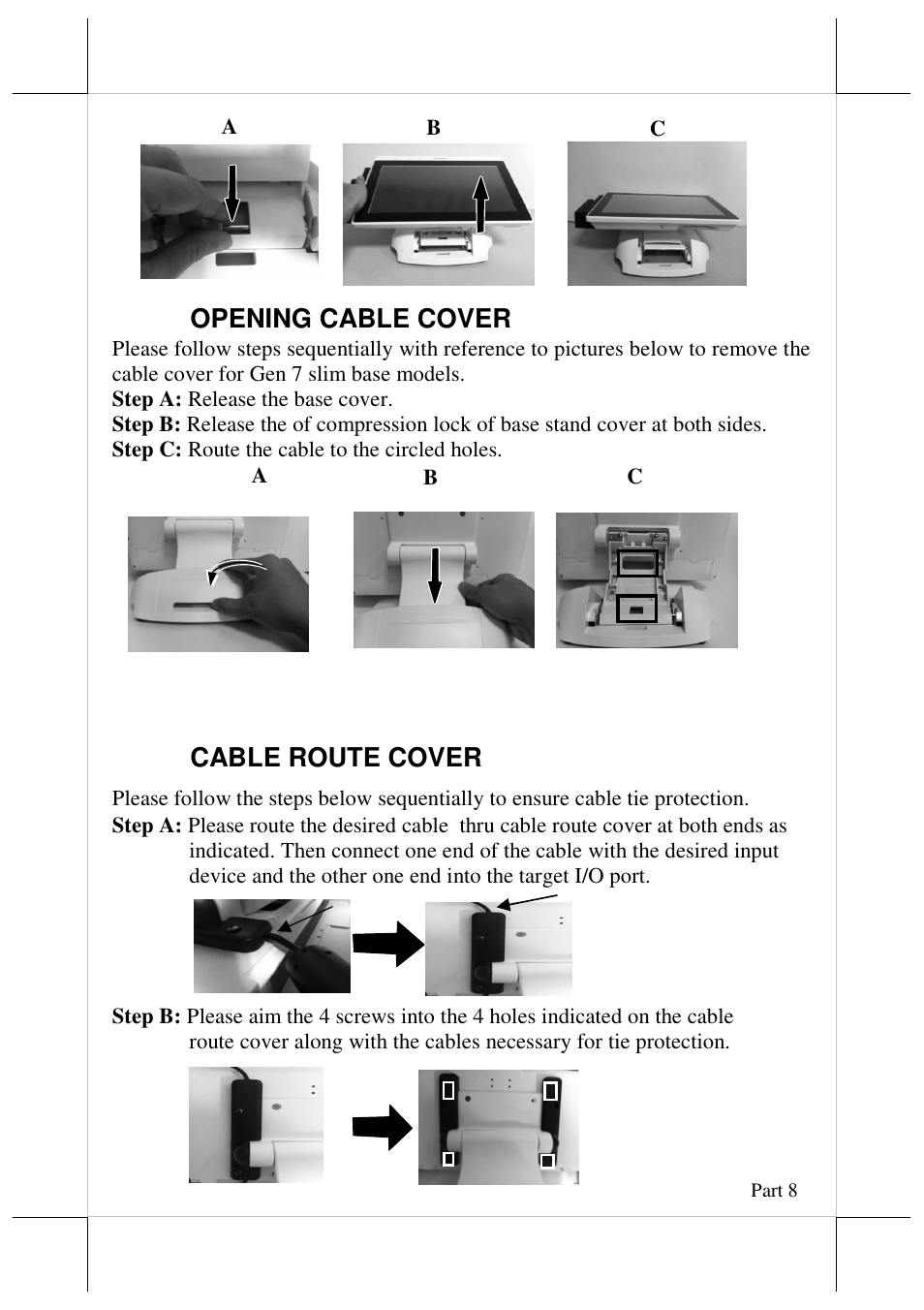 Opening cable cover, Cable route cover | Posiflex JIVA XT-3114 User Manual | Page 8 / 15