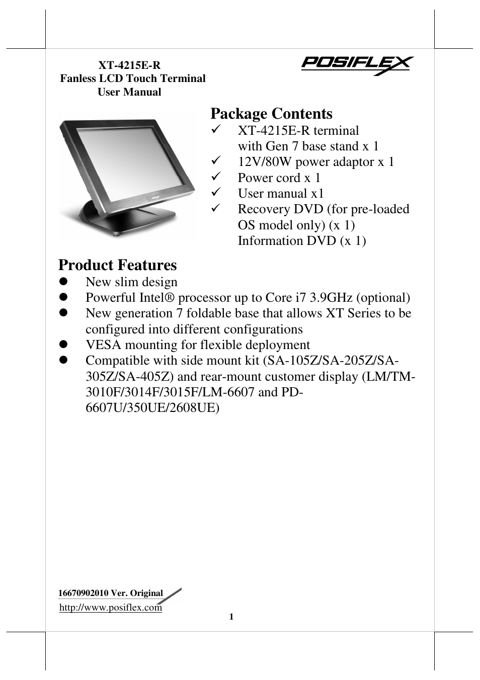 Posiflex JIVA XT-4215IR User Manual | 16 pages