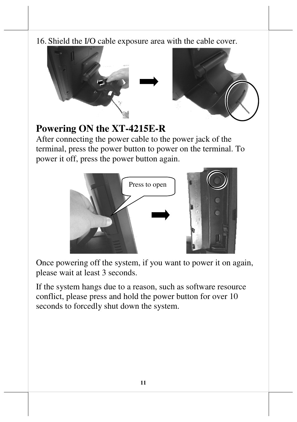 Powering on the xt-4215e-r | Posiflex JIVA XT-4215IR User Manual | Page 11 / 16