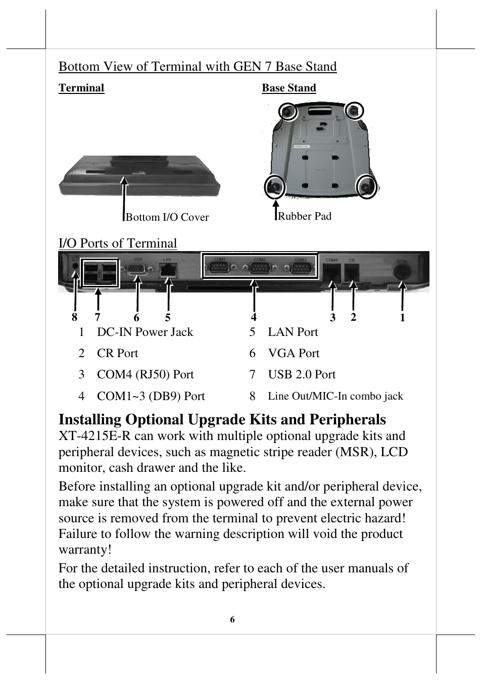 Installing optional upgrade kits and peripherals | Posiflex JIVA XT-4215IR User Manual | Page 6 / 16