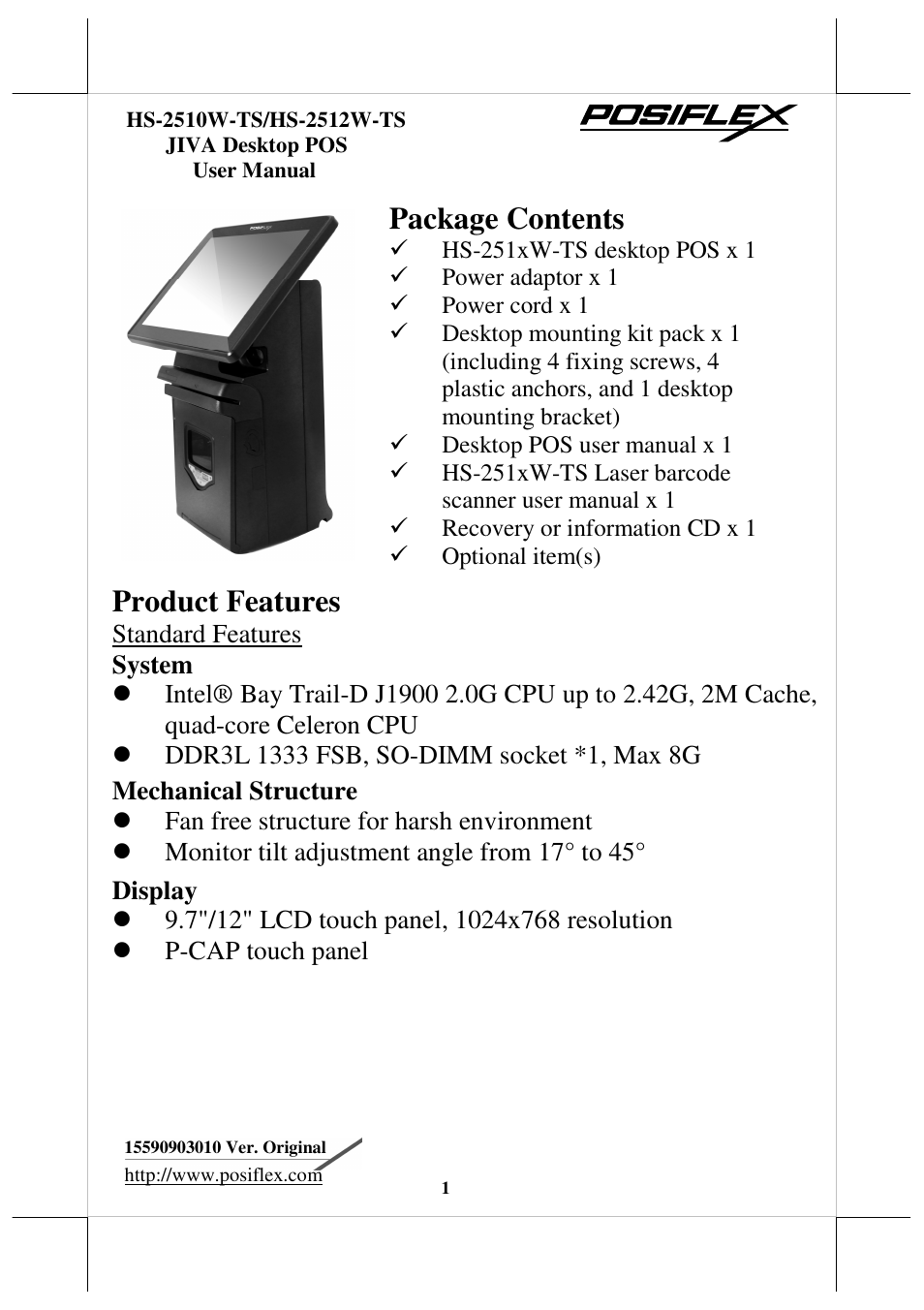 Posiflex HS-2512W-TS User Manual | 16 pages