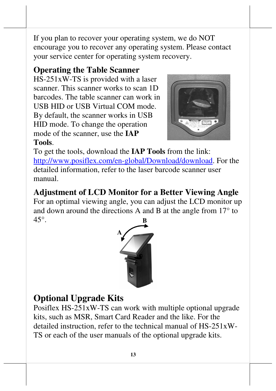 Optional upgrade kits | Posiflex HS-2512W-TS User Manual | Page 13 / 16