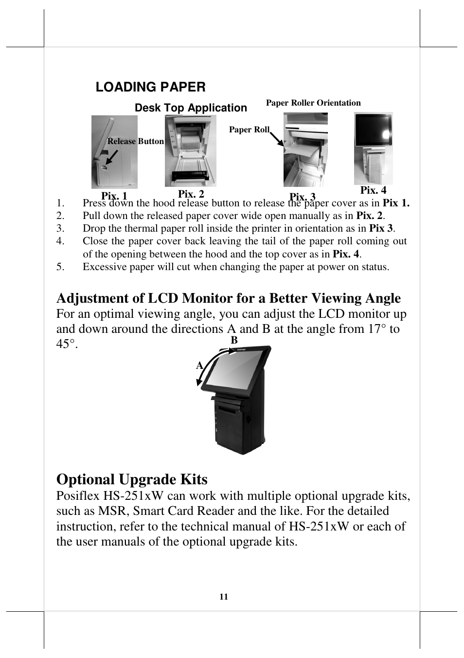 Optional upgrade kits, Loading paper | Posiflex HS-2510W User Manual | Page 11 / 14