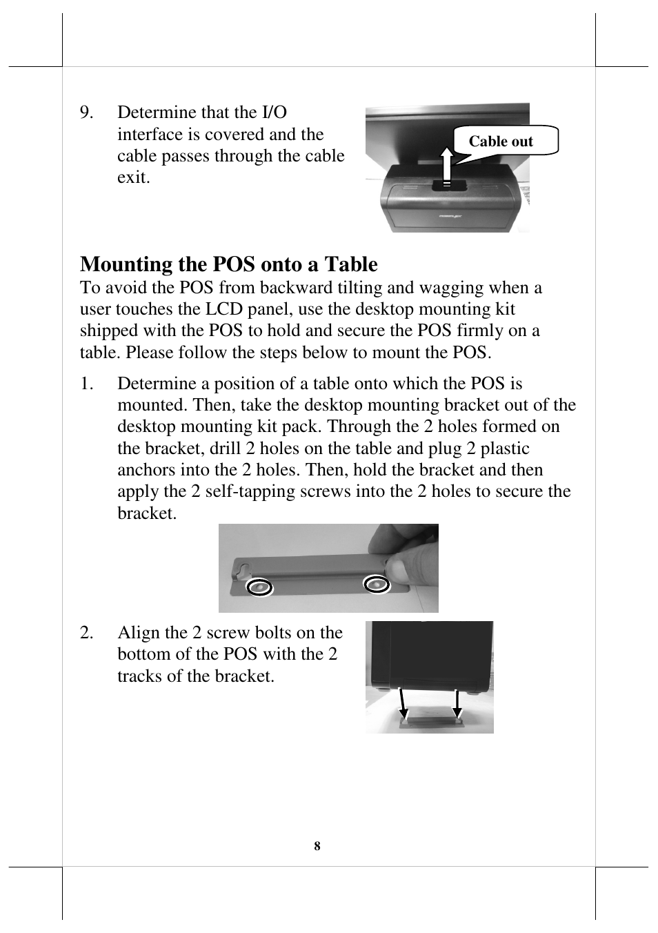 Mounting the pos onto a table | Posiflex HS-2510W User Manual | Page 8 / 14