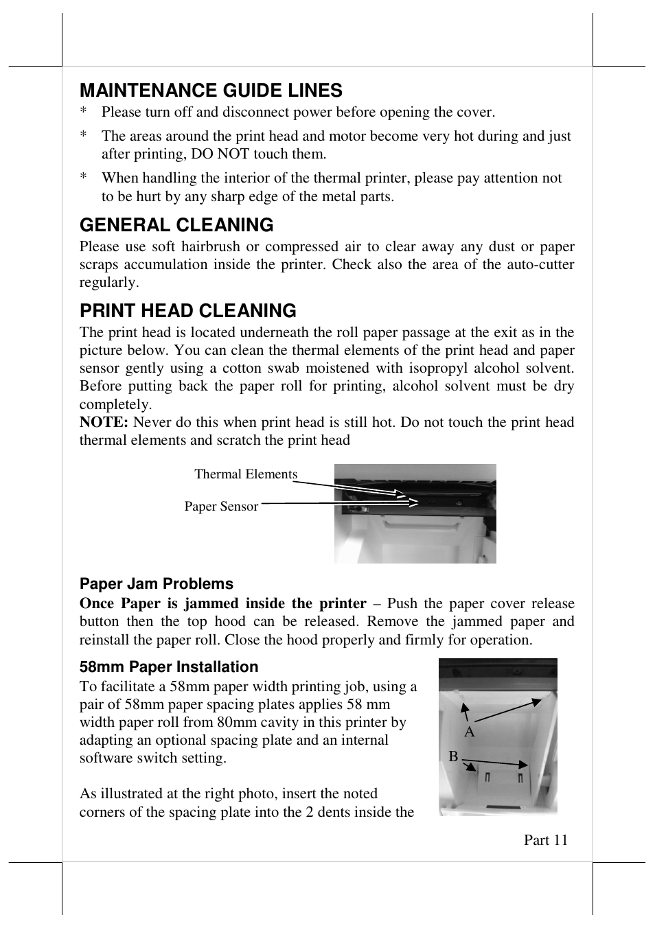 Maintenance guide lines, General cleaning, Print head cleaning | Posiflex JIVA HS-2310 User Manual | Page 11 / 19