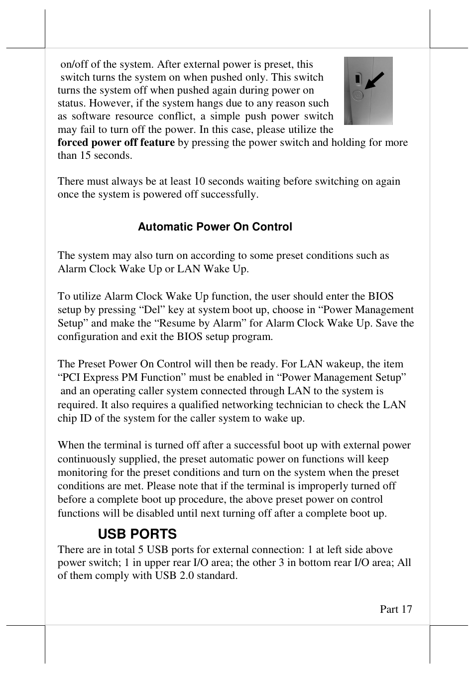 Usb ports | Posiflex JIVA HS-2310 User Manual | Page 17 / 19