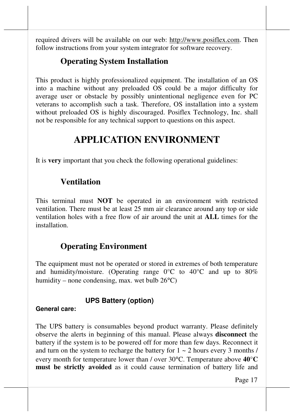 Application environment | Posiflex JIVA XP-3208 User Manual | Page 18 / 20