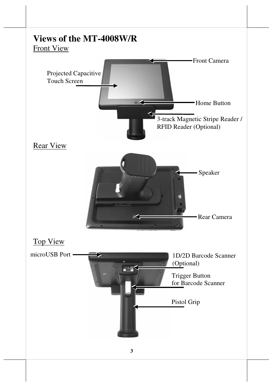 Views of the mt-4008w/r | Posiflex MT-4008W User Manual | Page 3 / 20