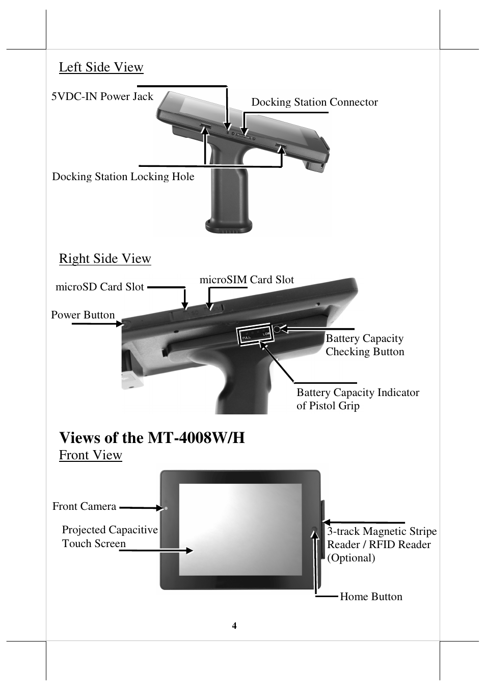 Views of the mt-4008w/h | Posiflex MT-4008W User Manual | Page 4 / 20