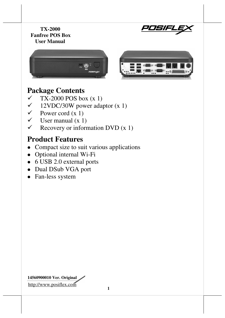 Posiflex TX-2000 User Manual | 9 pages