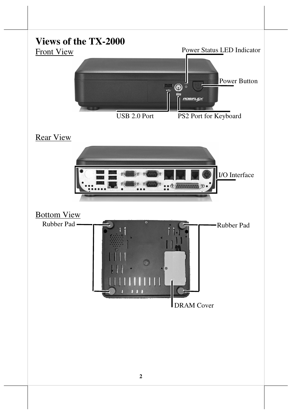 Views of the tx-2000 | Posiflex TX-2000 User Manual | Page 2 / 9