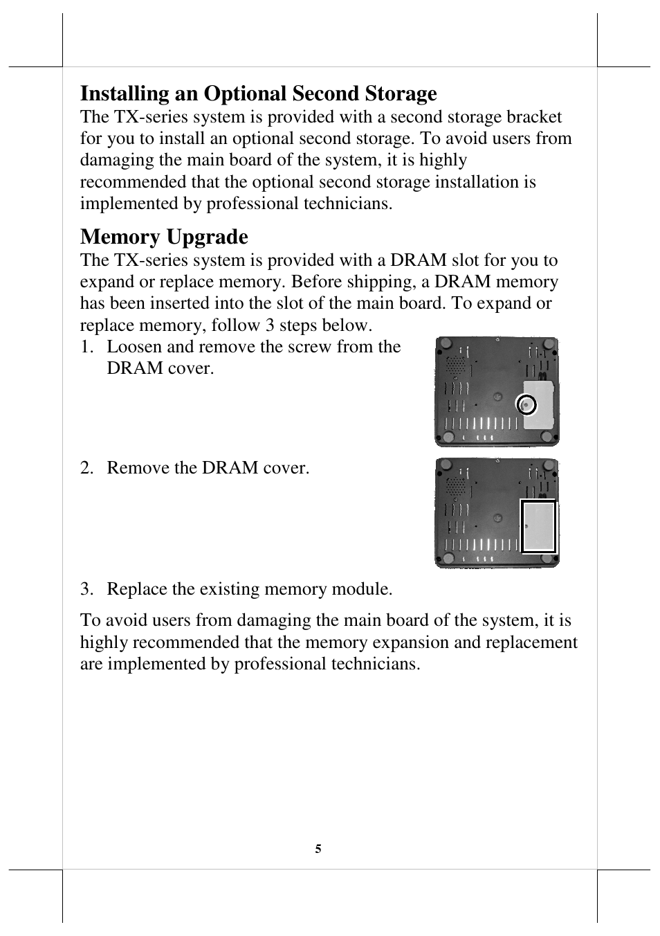 Installing an optional second storage | Posiflex TX-2000 User Manual | Page 5 / 9