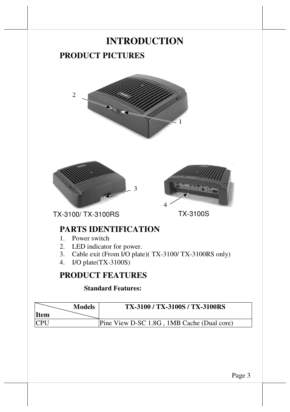 Introduction | Posiflex TX-3100E User Manual | Page 3 / 10