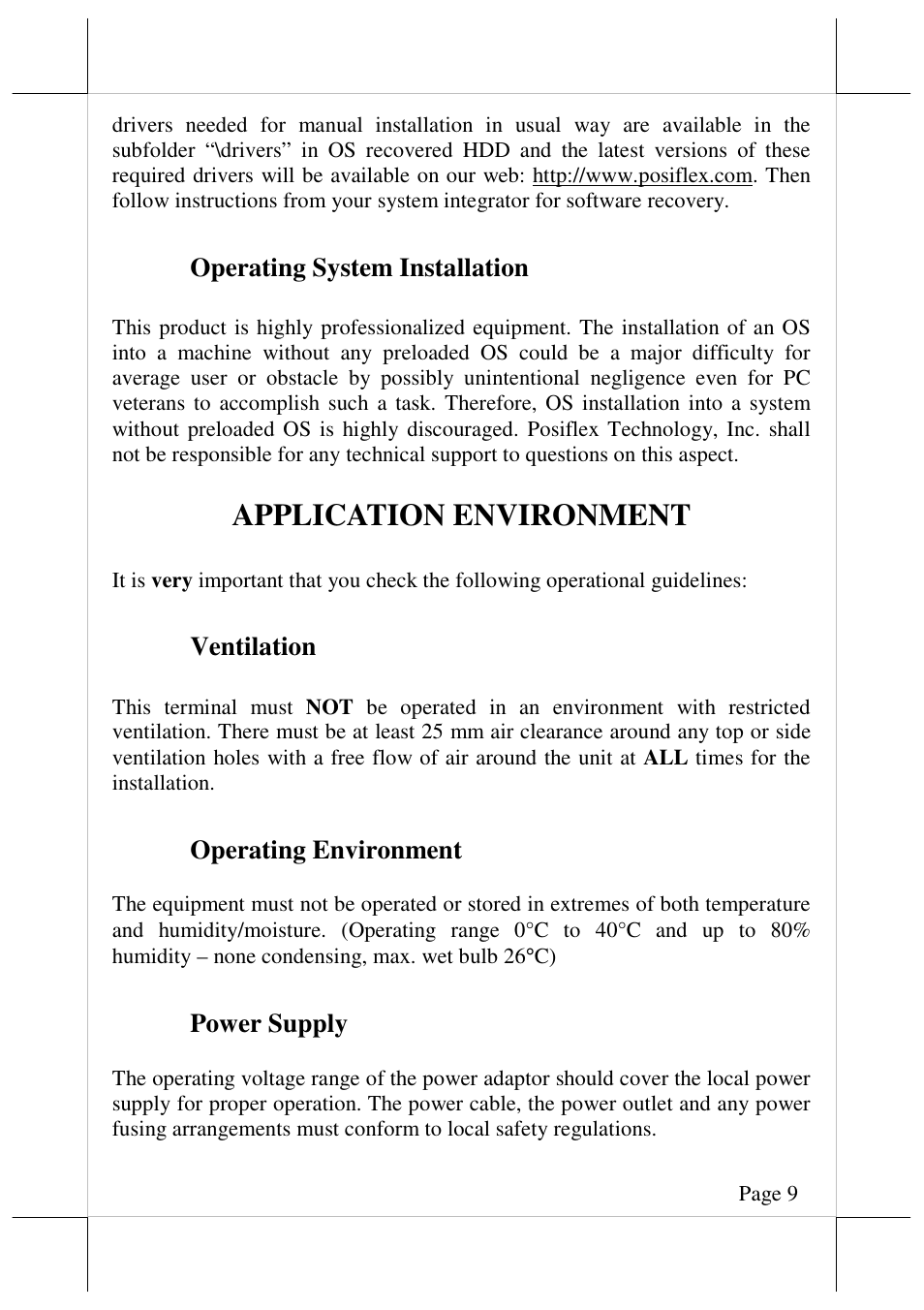 Application environment | Posiflex TX-3100E User Manual | Page 9 / 10