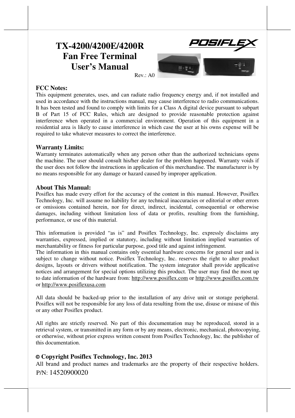 Posiflex TX-4200E User Manual | 12 pages