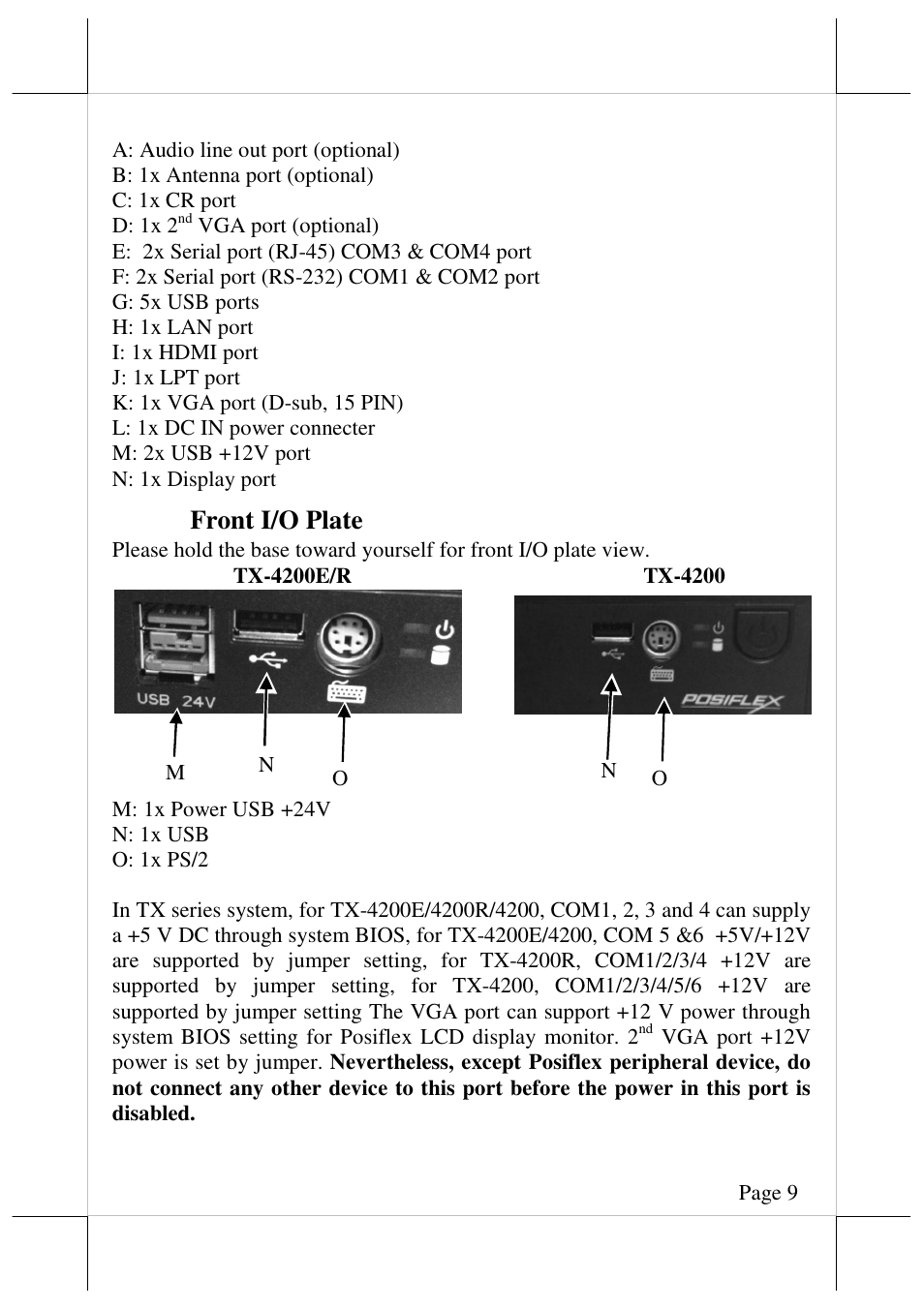 Front i/o plate | Posiflex TX-4200E User Manual | Page 9 / 12