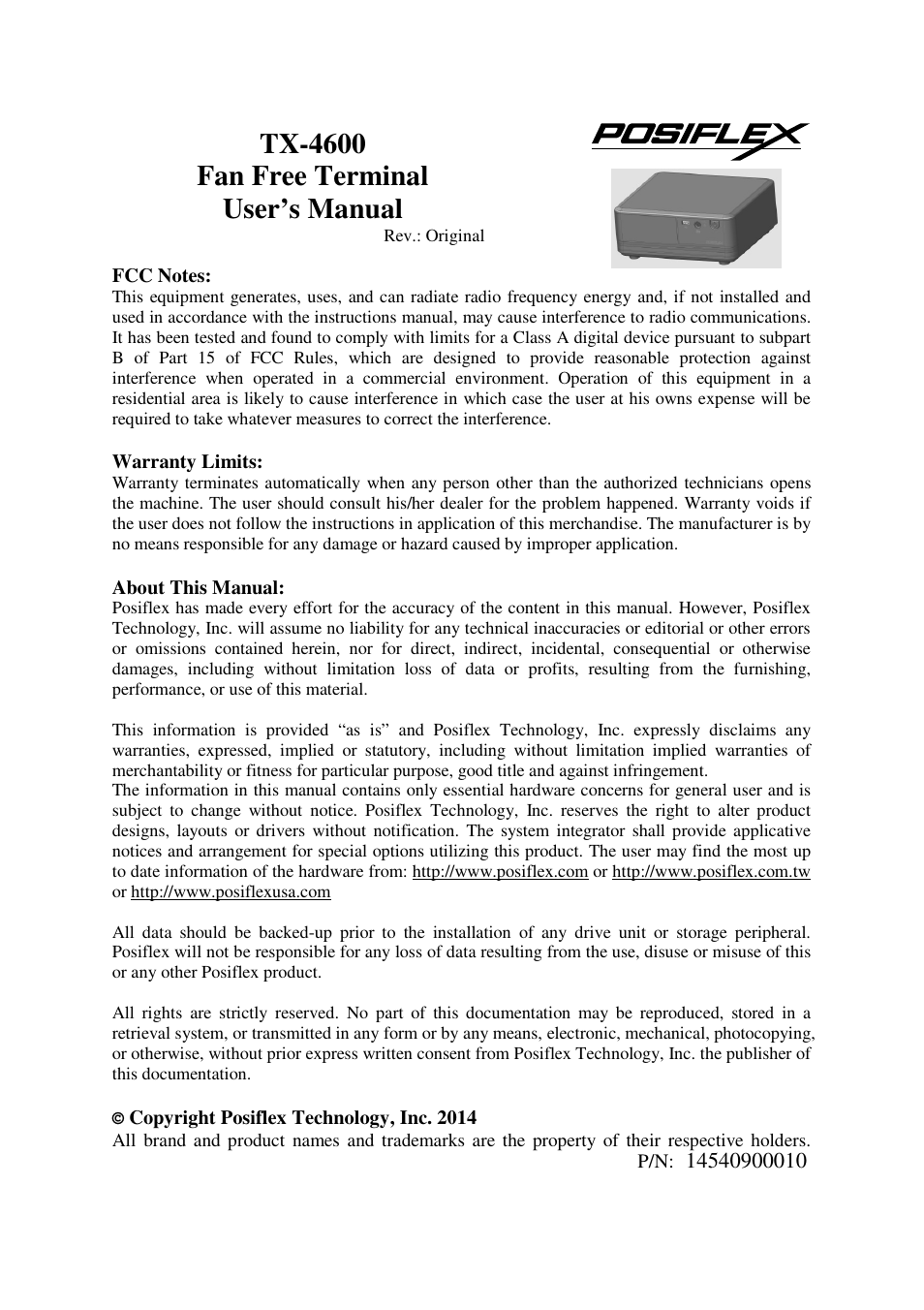 Posiflex TX-4600 User Manual | 9 pages