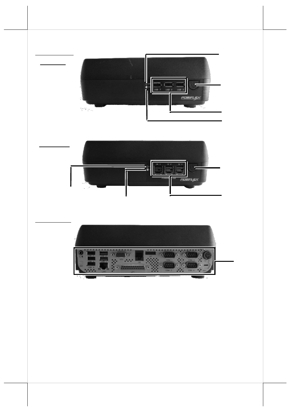Front view, Rear view | Posiflex TX-5000 User Manual | Page 2 / 10