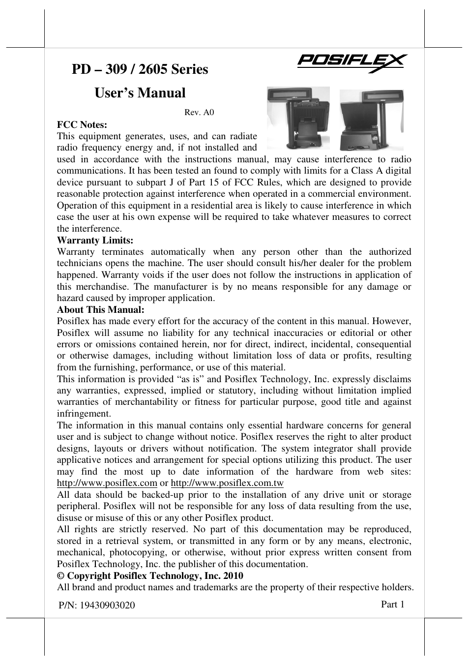 Posiflex PD-2605UE User Manual | 11 pages