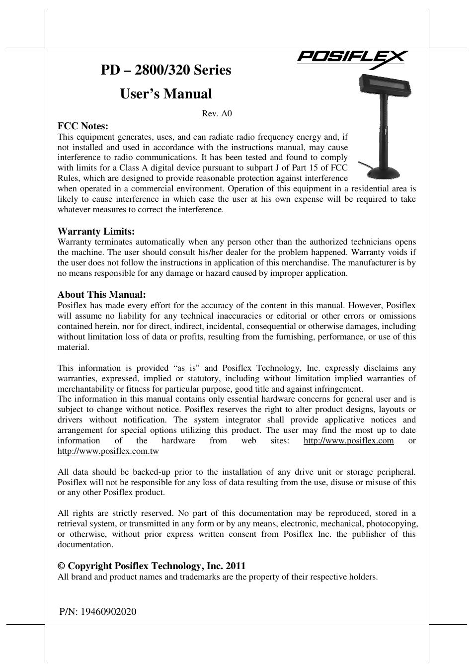 Posiflex PD-2800UE User Manual | 7 pages