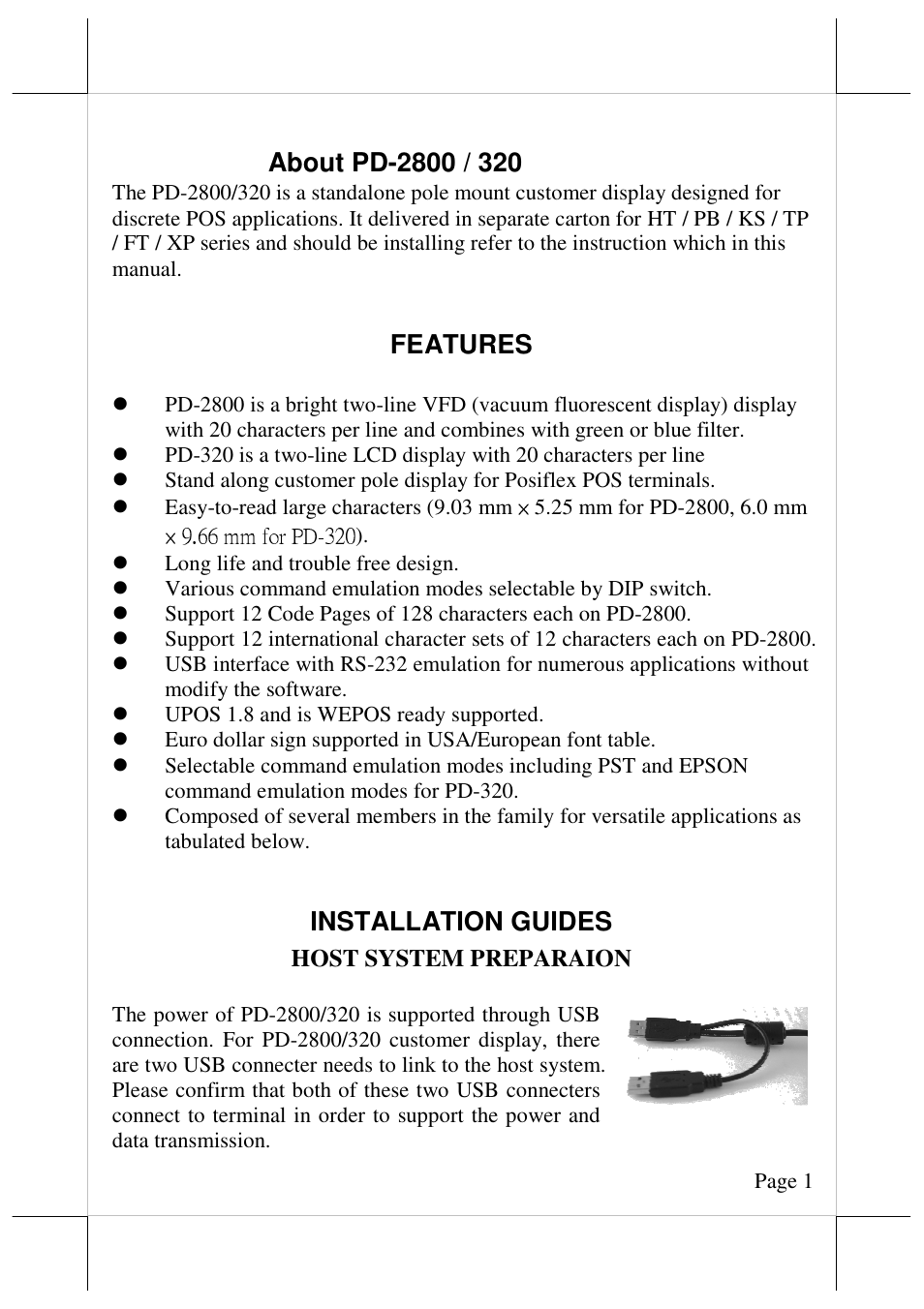 Features, Installation guides | Posiflex PD-2800UE User Manual | Page 2 / 7