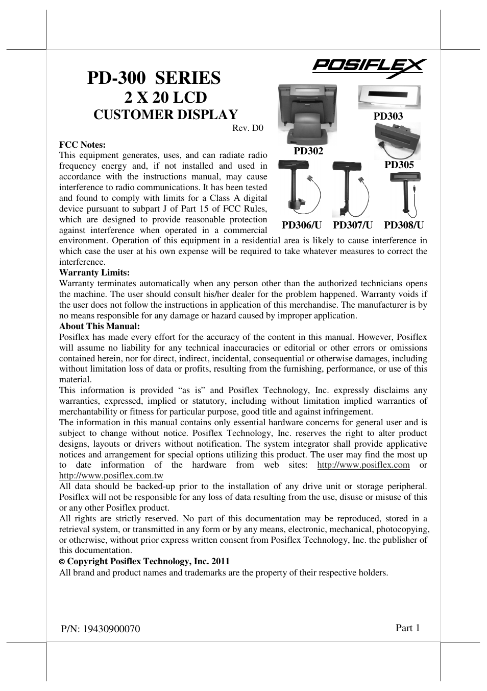 Posiflex PD-300R User Manual | 10 pages