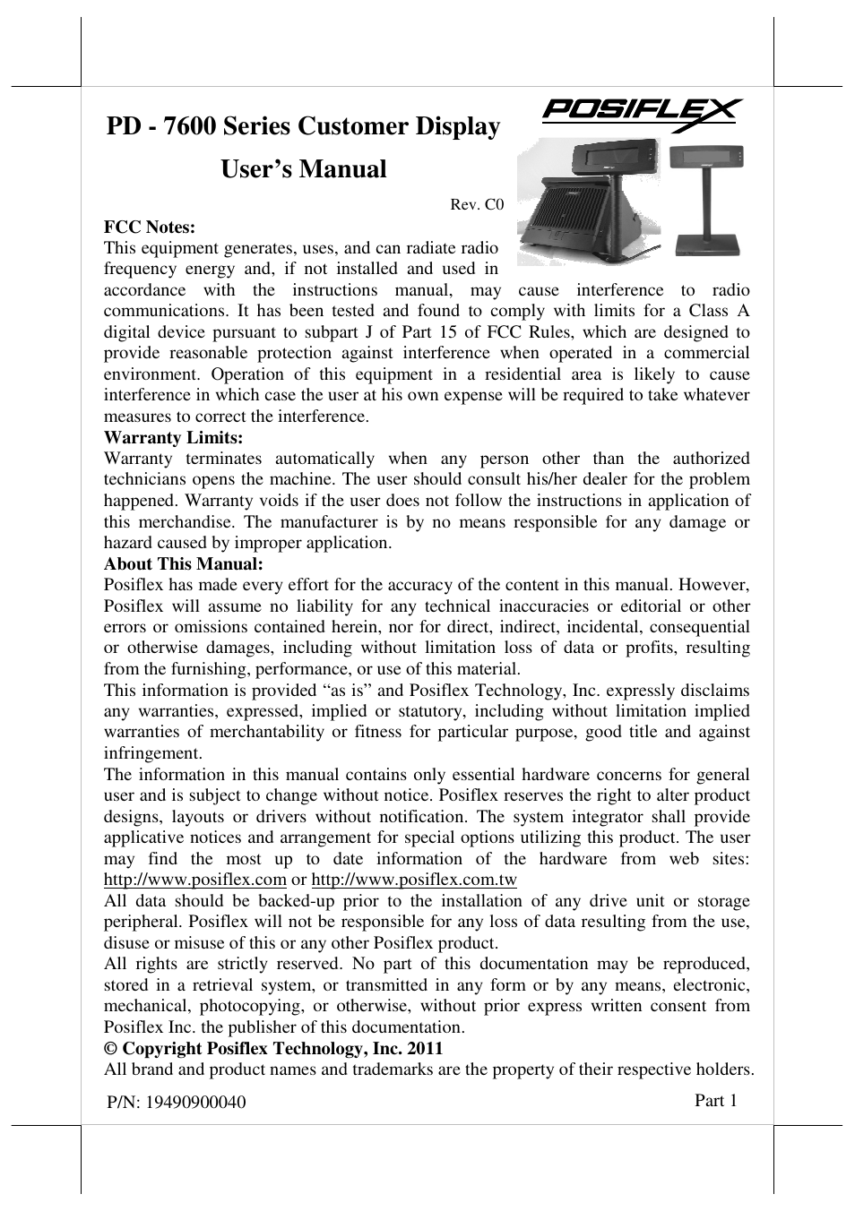 Posiflex PD-76X0R User Manual | 6 pages