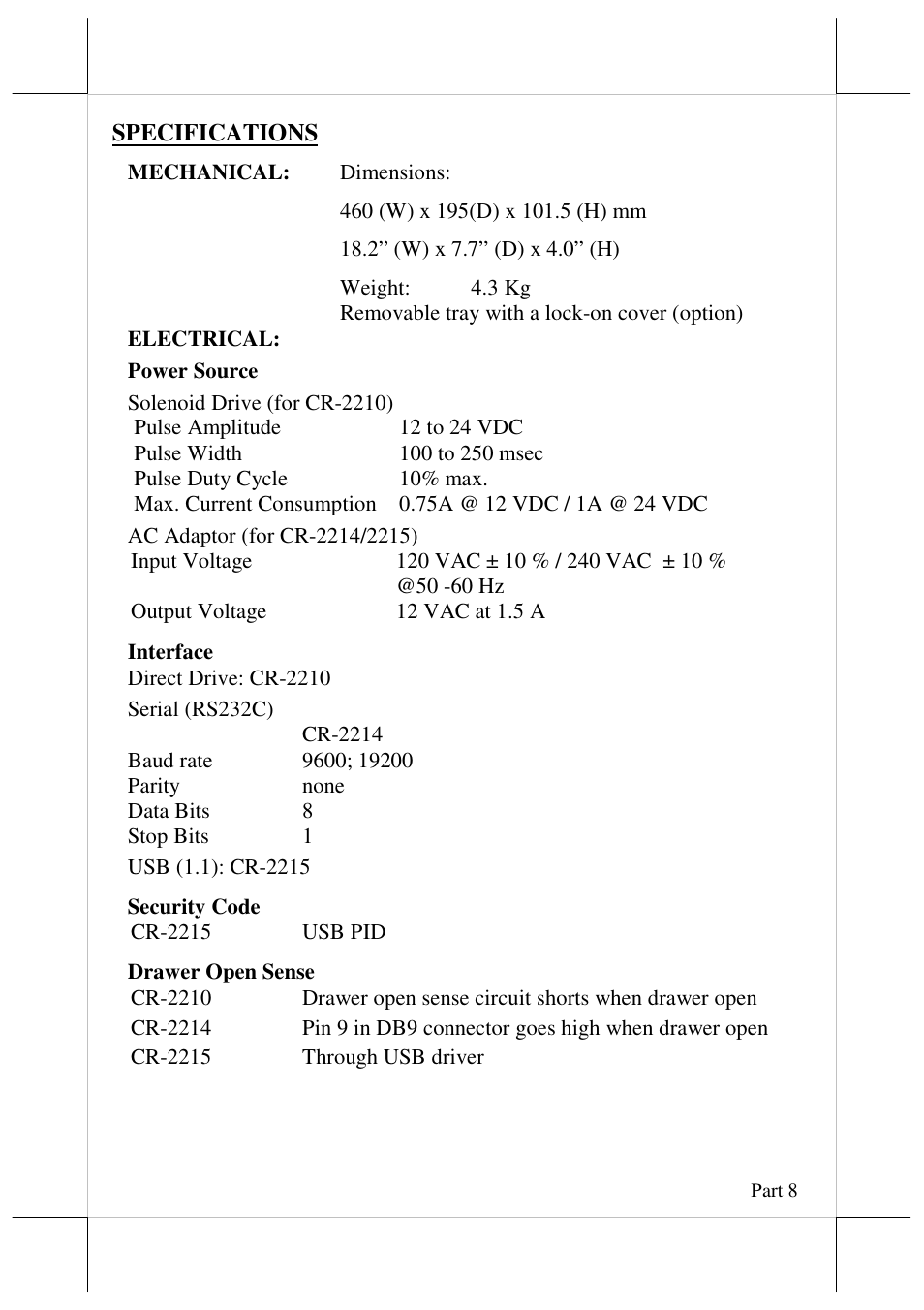 Posiflex CR-2210 Series User Manual | Page 8 / 9