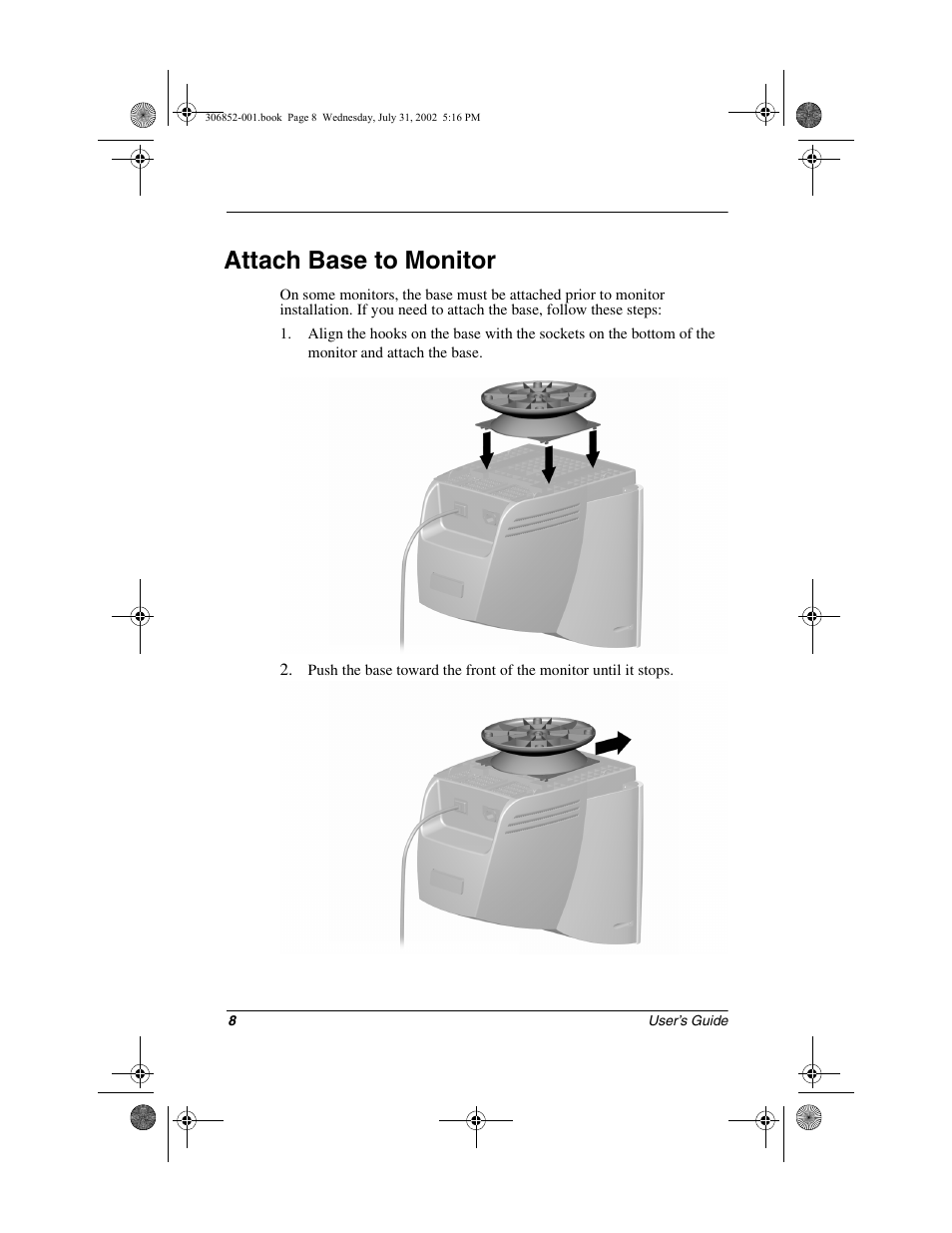 Attach base to monitor | Compaq 7500 User Manual | Page 10 / 54