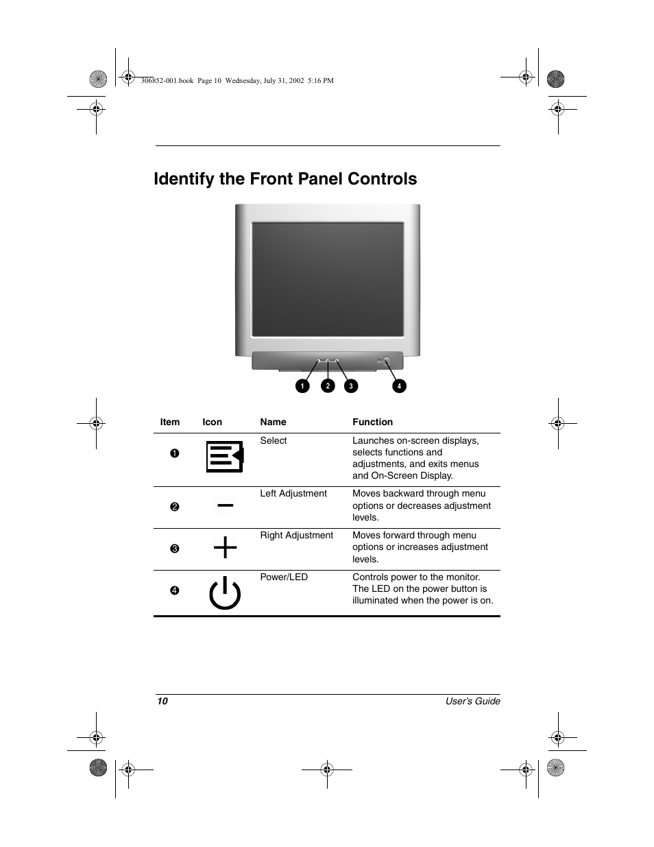 Identify the front panel controls | Compaq 7500 User Manual | Page 12 / 54