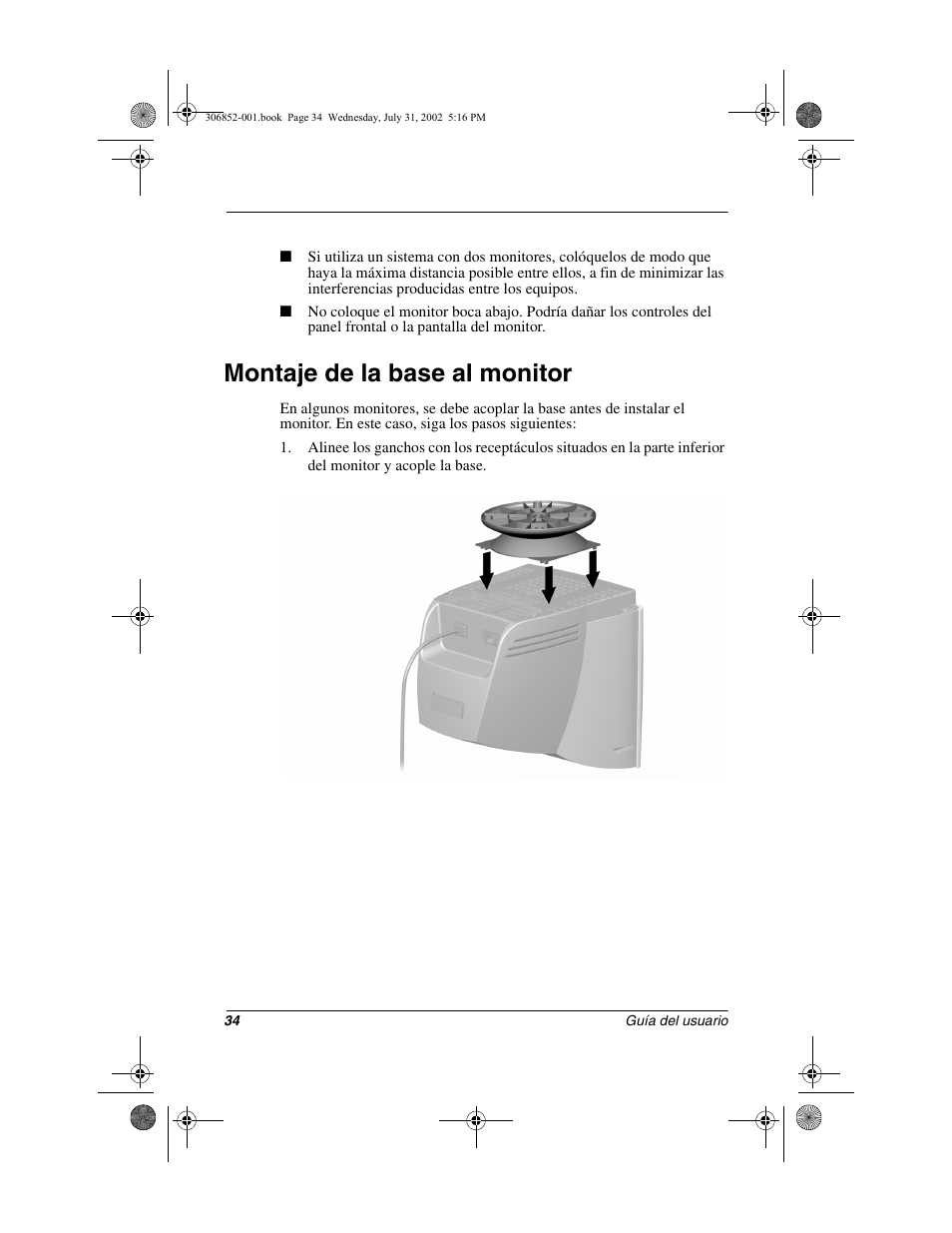 Montaje de la base al monitor | Compaq 7500 User Manual | Page 36 / 54