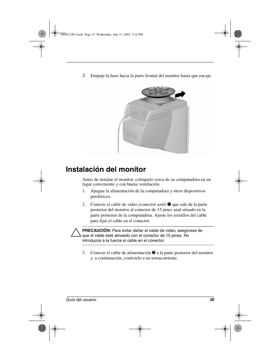 Instalación del monitor | Compaq 7500 User Manual | Page 37 / 54