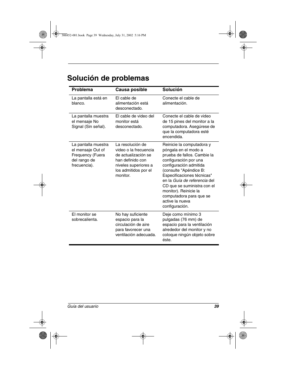 Solución de problemas | Compaq 7500 User Manual | Page 41 / 54