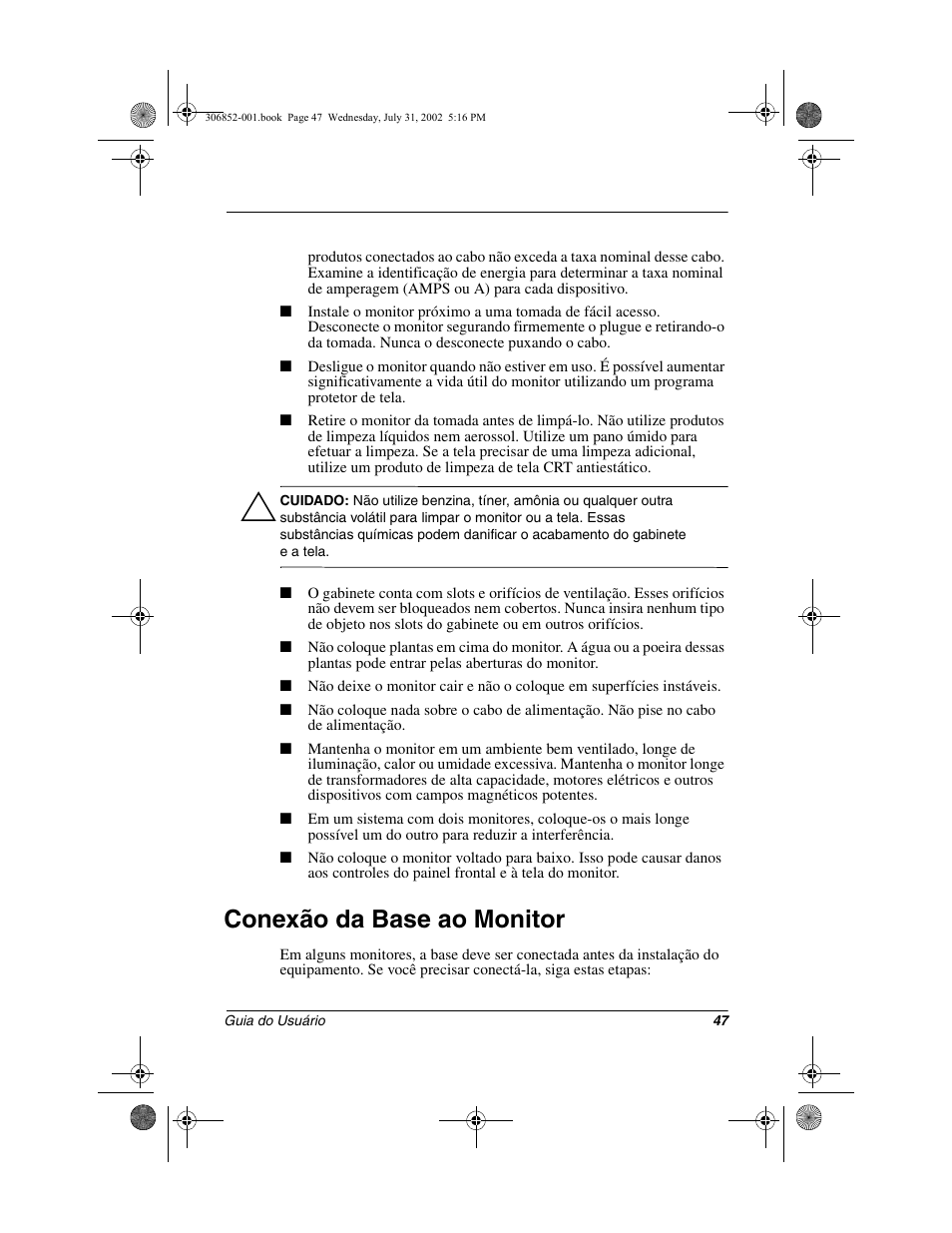 Conexão da base ao monitor | Compaq 7500 User Manual | Page 49 / 54